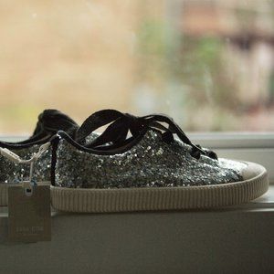 ZARA silver glitter sneakers/tennis shoes size38